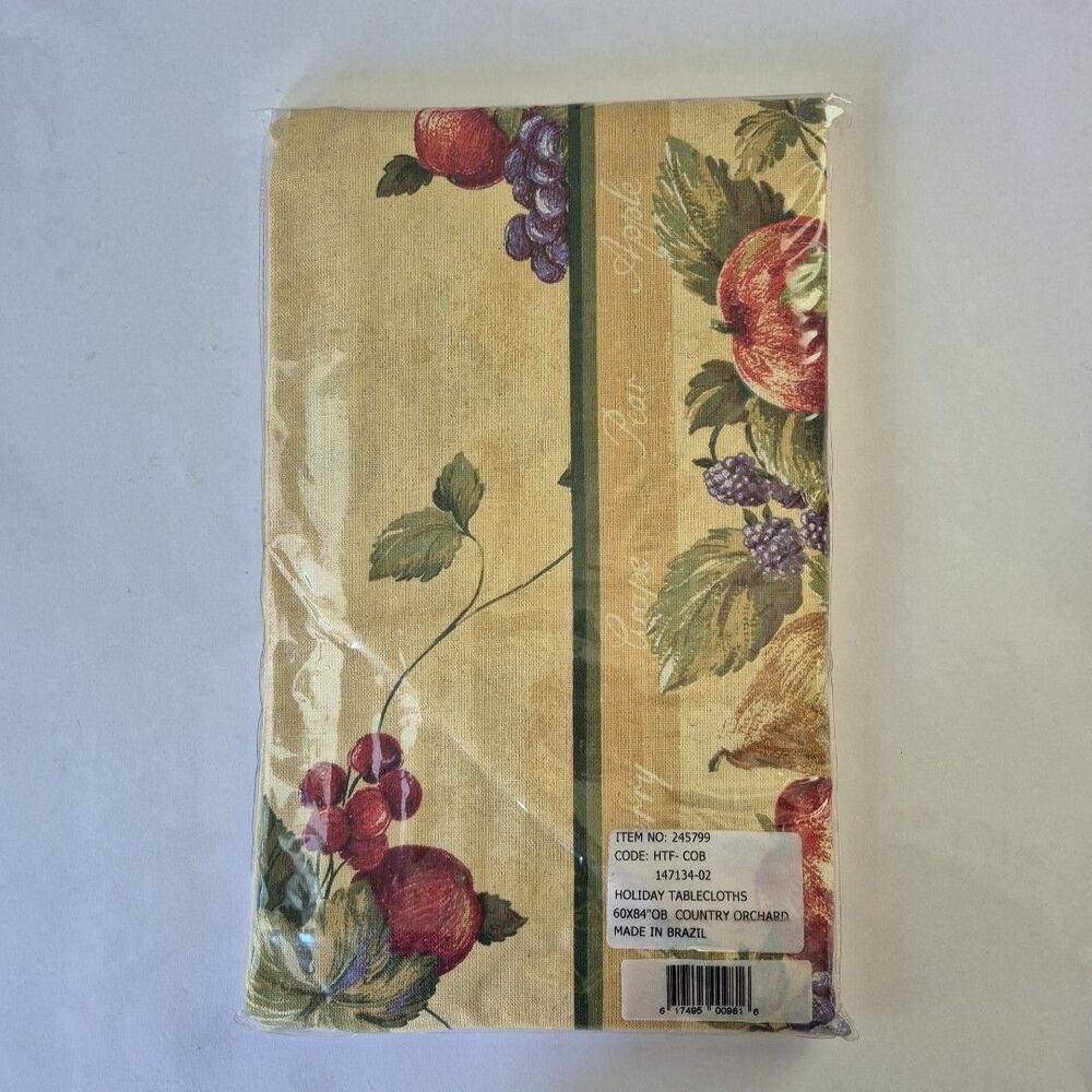 Country Orchard Holiday Fruit Oblong 60 x 84" Holiday Tablecloth Made In Brazil